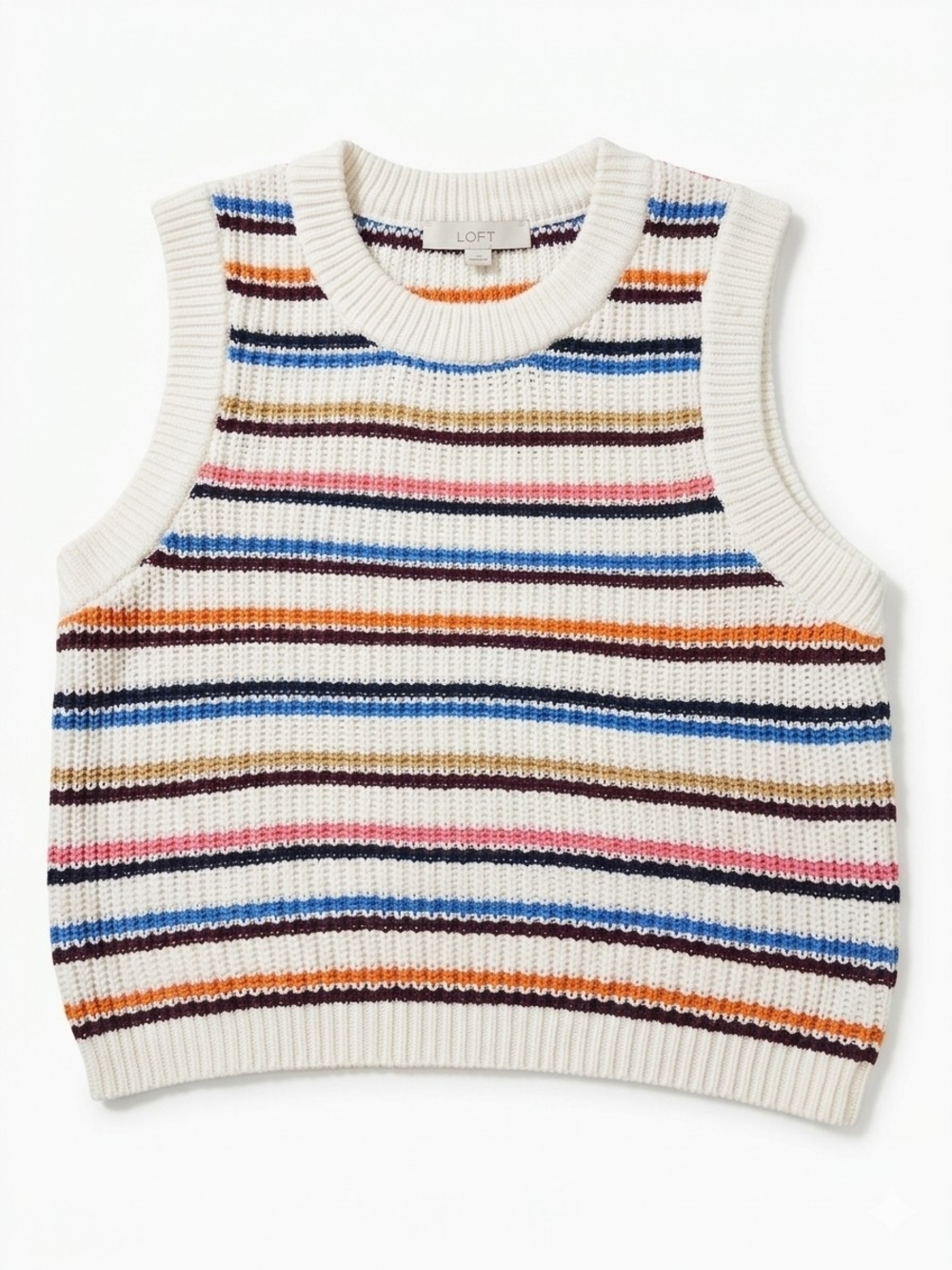 LOFT Striped Knit Sleeveless Sweater Vest in Cream Multicolor